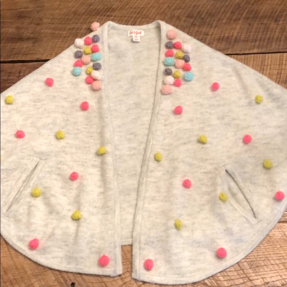 Cat & Jack poncho/wrap w/multi colored poms S/M - Picture 5 of 5